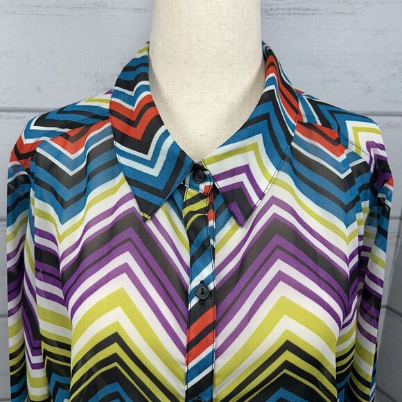 Lane Bryant Women's Top See Thru Chiffon Zigzag Long Sleeve Size XXL 2XL 18/20 - Picture 2 of 8
